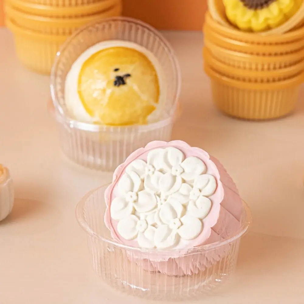 100pcs Round Mooncake Inner Tray Transparent/yellow Thickened Pastry Packaging Boxes Plastic Moon Cake Holder Cookie
