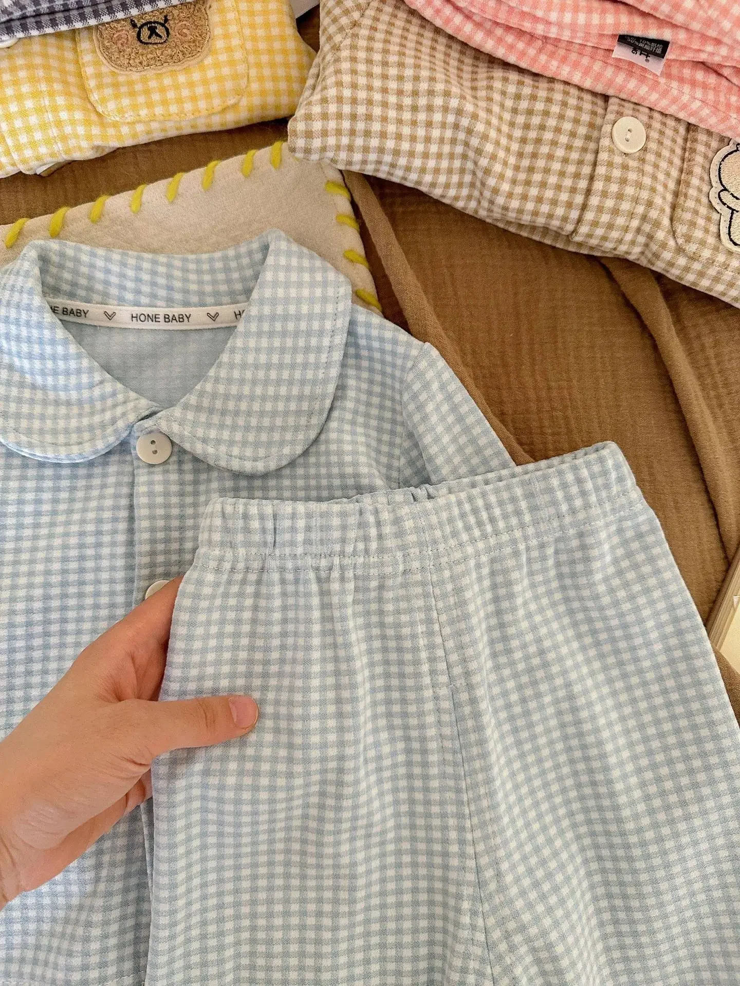 Kinder-Herbst-Homewear-Set, Langarm, kariert, Cartoon-Schlafanzug aus Polyester für Jungen und Mädchen, Frühling/Herbst – Detail 12