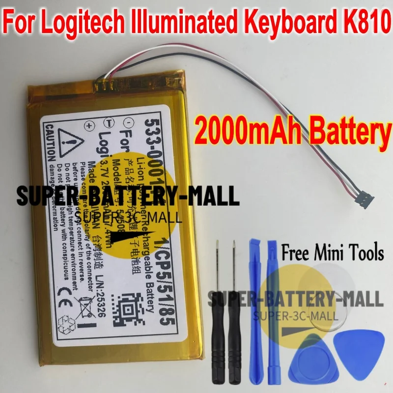 

Новый аккумулятор емкостью 2000 мАч 533 000114 для беспроводной клавиатуры Logitech K810 IIIuminate