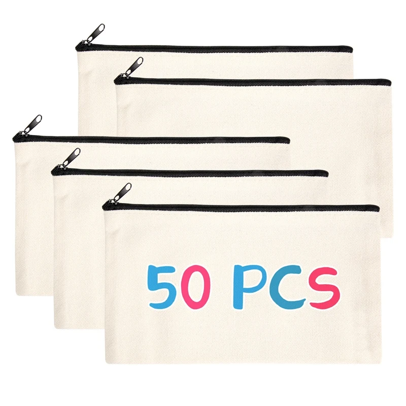 

50Pcs Canvas Zipper Bag Pencil Case Cosmetic Bag Blank Bag DIY Craft Bag Cosmetic Bag Cosmetic Bag DIY Craft School