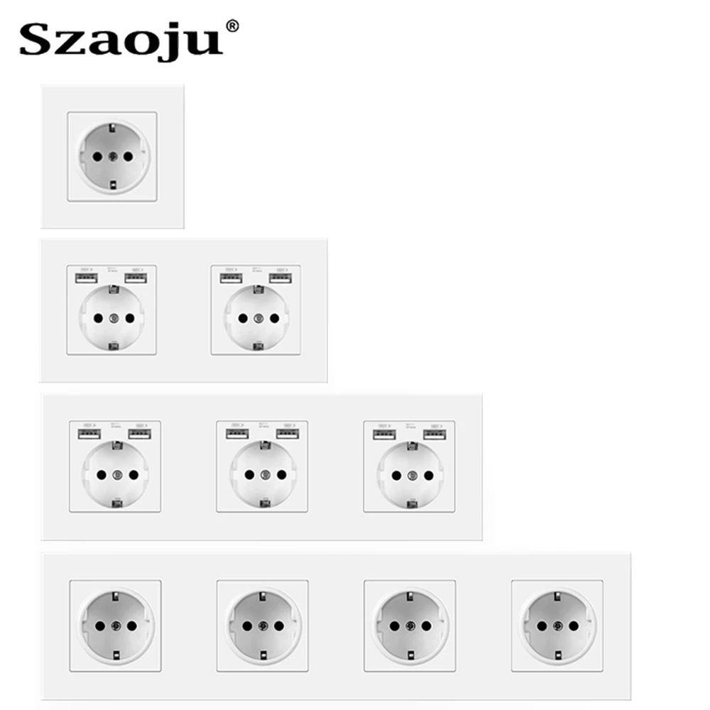 Szaoju EU Standard 16A Power Socket With USB Wall 2.1A USB Socket AC110-250V PC Plastic Material Smart Life Home