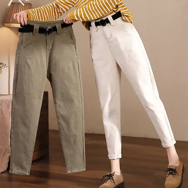 

Spring and Autumn Women's Solid Color High Waist Slim Halun Pants Button All Match Pockets Fashion Casual Commuter Trousers