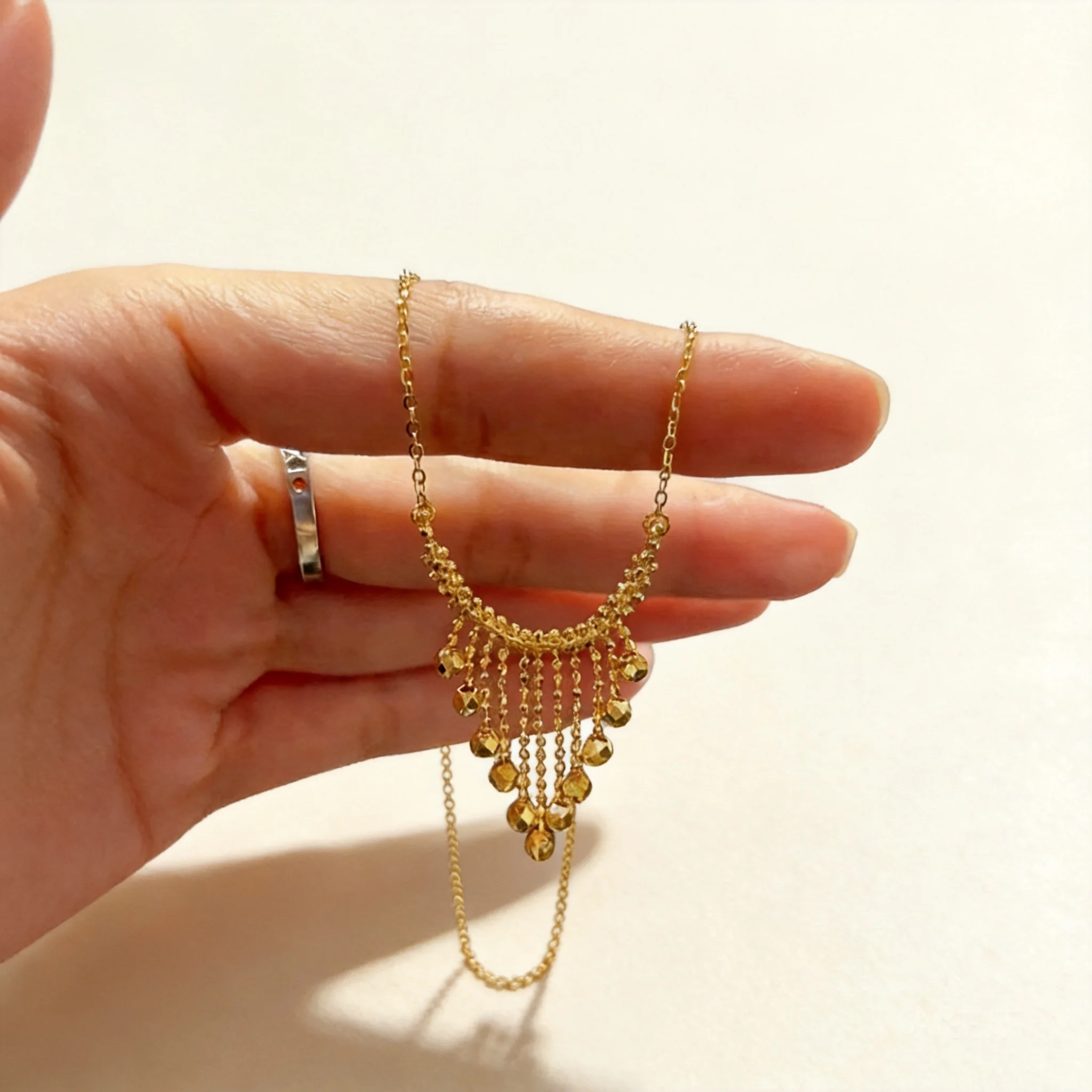 Snqp 18k Gold Plated Chinese Style Auspicious Lucky Lace Tassel Necklace Elegant Delicate Women Choker Trendy Jewelry For Daily