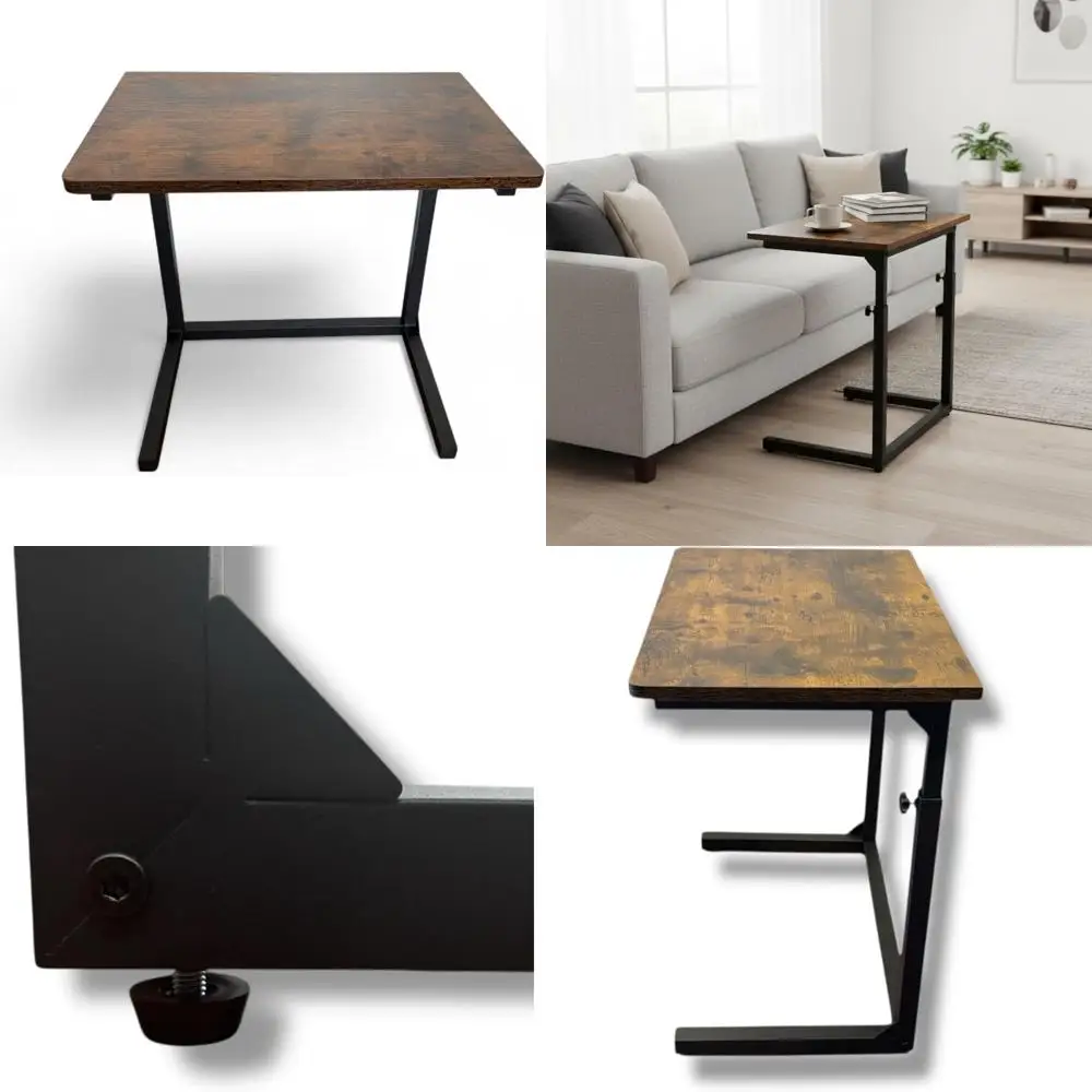 

Регулируемый по высоте C-образный приставной столик для дивана, коричневый столик в деревенском стиле для ноутбука, для дивана и кровати