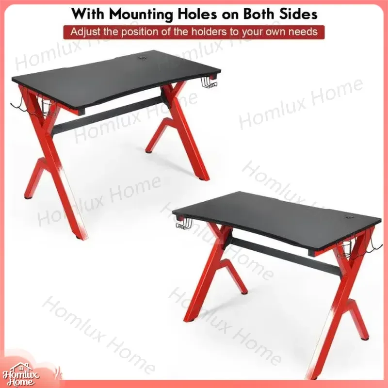 Gaming Desk Table with Built-in Headphone Hook Mouse Pad Cup Holder and Storage Organizer for PC Gaming Setup Office Work