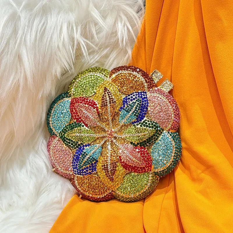 

Rose Flower Pink Rhinestone Evening Clutches Women Floral Yellow Crystal Clutch Purse Luxury Bridal Wedding Party Handbag