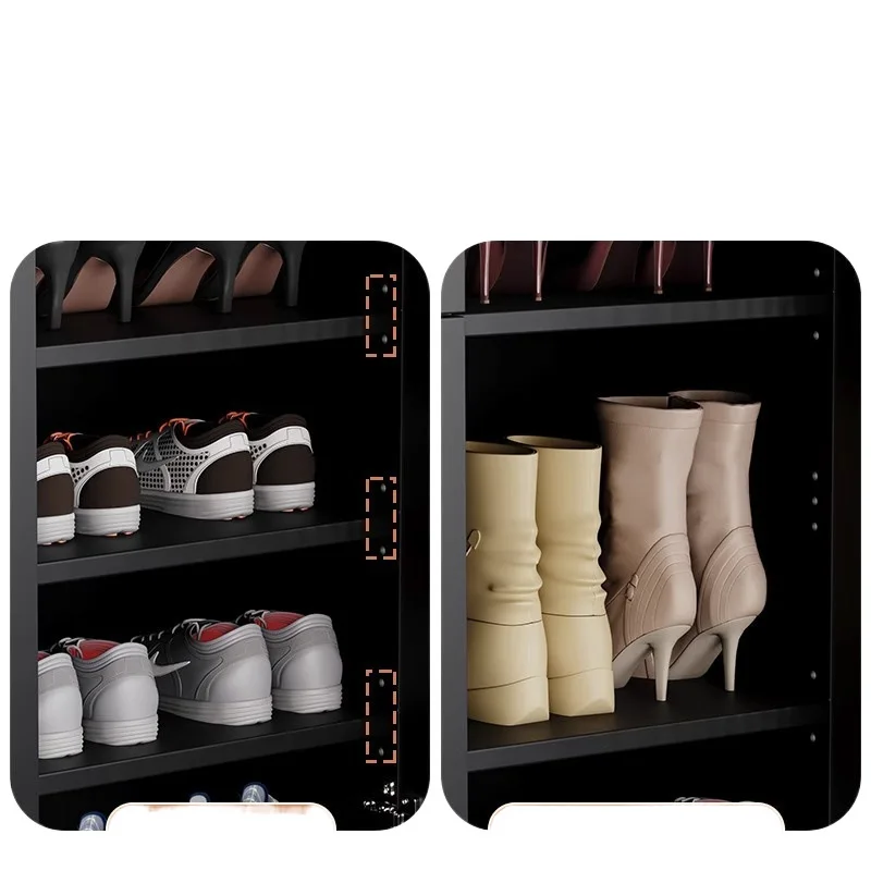 خزانة أحذية منزلية سوداء، خزانة تخزين شرفة باب المنزل مدمجة على الحائط، خزانة روطان سوداء 2024 جديدة