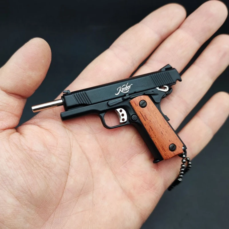 New 1:3 Upgraded Wooden Handle 1911 Metal Gun Model Detachable Keychain Pendant Decompression Toy Men's Gift