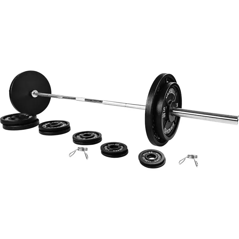

Olympic 2-Inch Cast Iron Barbell Set, Including 255 Pounds Weight Plates Set with 7FT Olympic Bar (300 Pounds Total), Mu