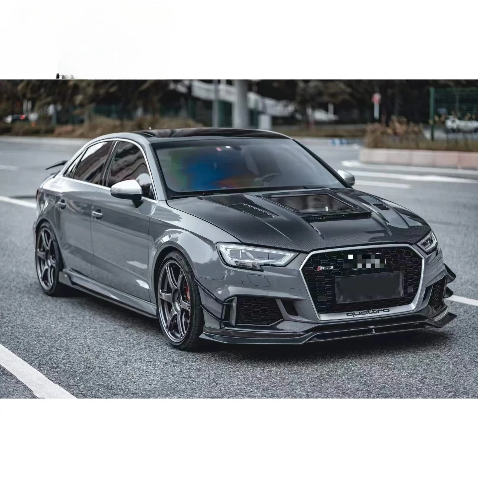 Runde Carbon Fiber Body Kit For 2017-2019 Audi RS3 Upgrade CT Style Front Lip Rear Diffuser Side Skirt Tuyere Hood High Fit