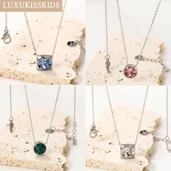 LUXUKISSKIDS Stainless Steel Shiny Birthstone Necklace for Woman Bride Statement Pendant Necklaces Birthday Gifts Collar Jewelry