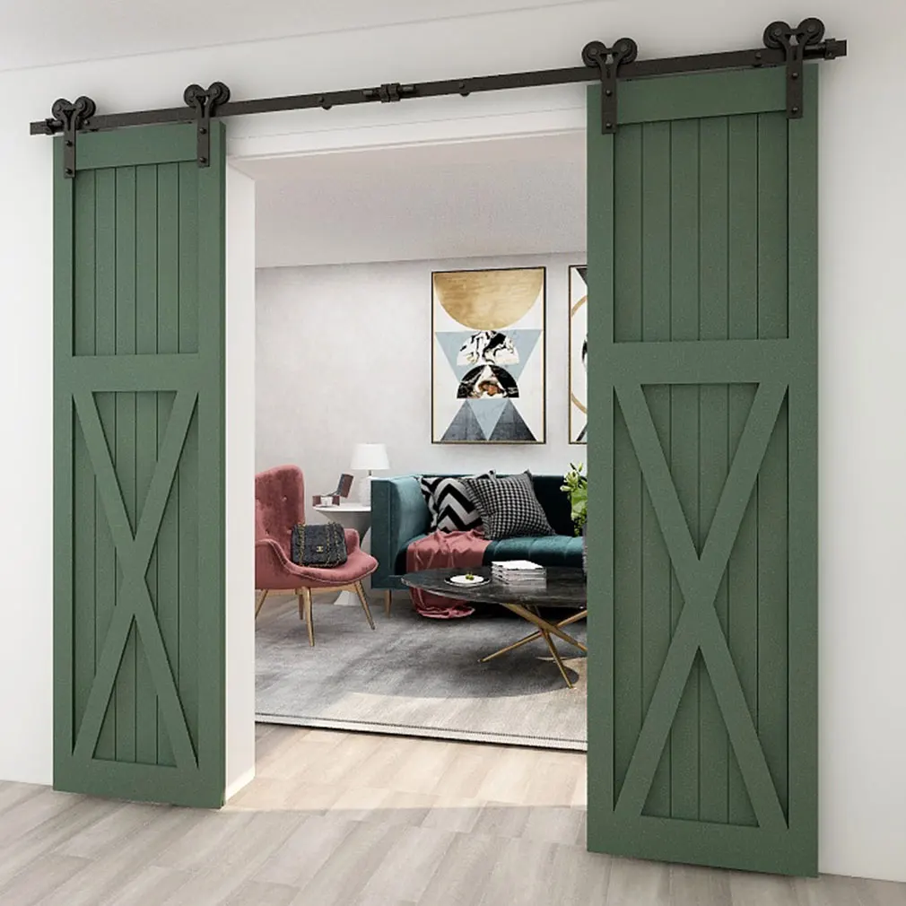

Sliding Barn Door Hardware Kit for Double Doors Black Track (Y-shaped)