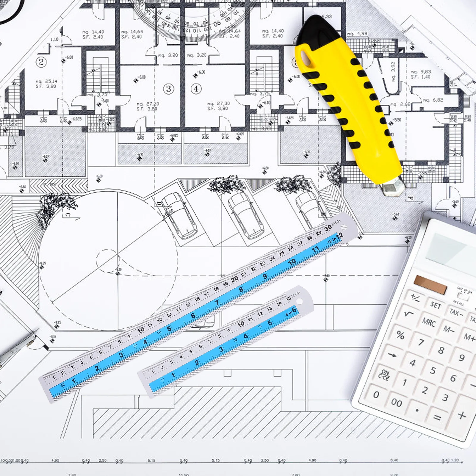 

2Pcs Ruler Set Aluminum Alloy Metric Measuring Tool for Architects Engineers Metal Precision Measuring Tools