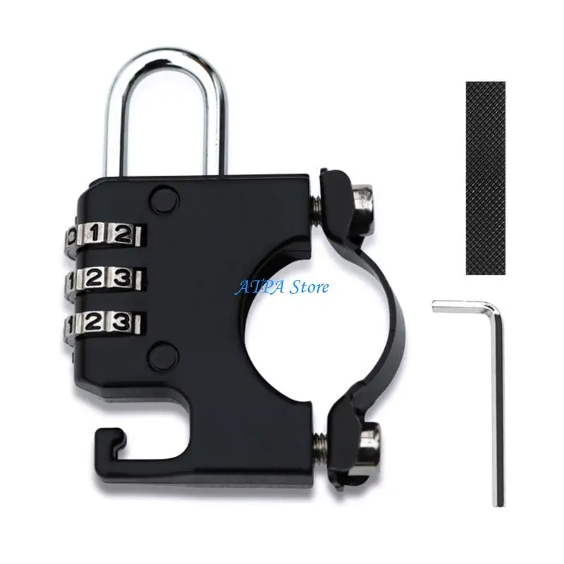 

U13C 3 Digit Code Helmets Combination Lock Antitheft Aluminum Alloy Motorcycle Helmets Lock for 22-28mm Handlebar