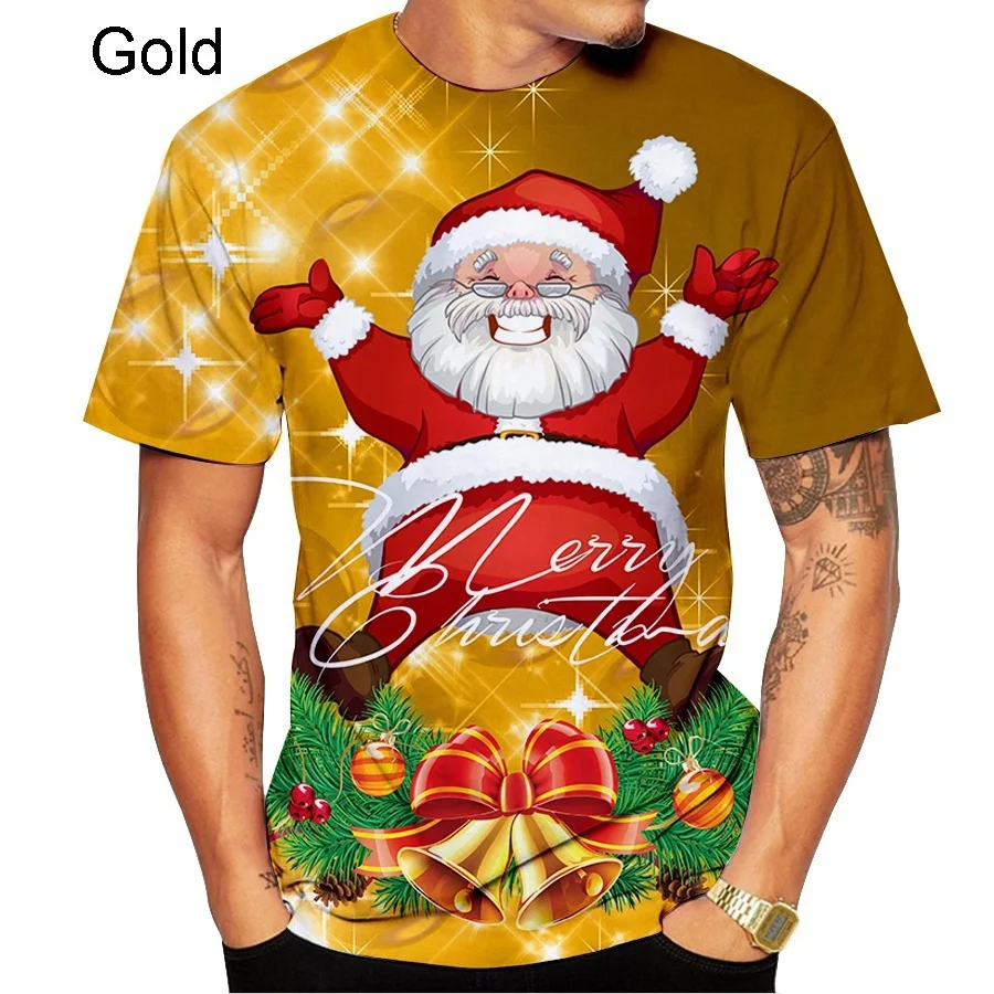 

Men's Merry Christmas Short Sleeve T-Shirt 3D Print Santa Clause Graphic Round Neck Tees Loose Breathable Quick Dry Festival Top