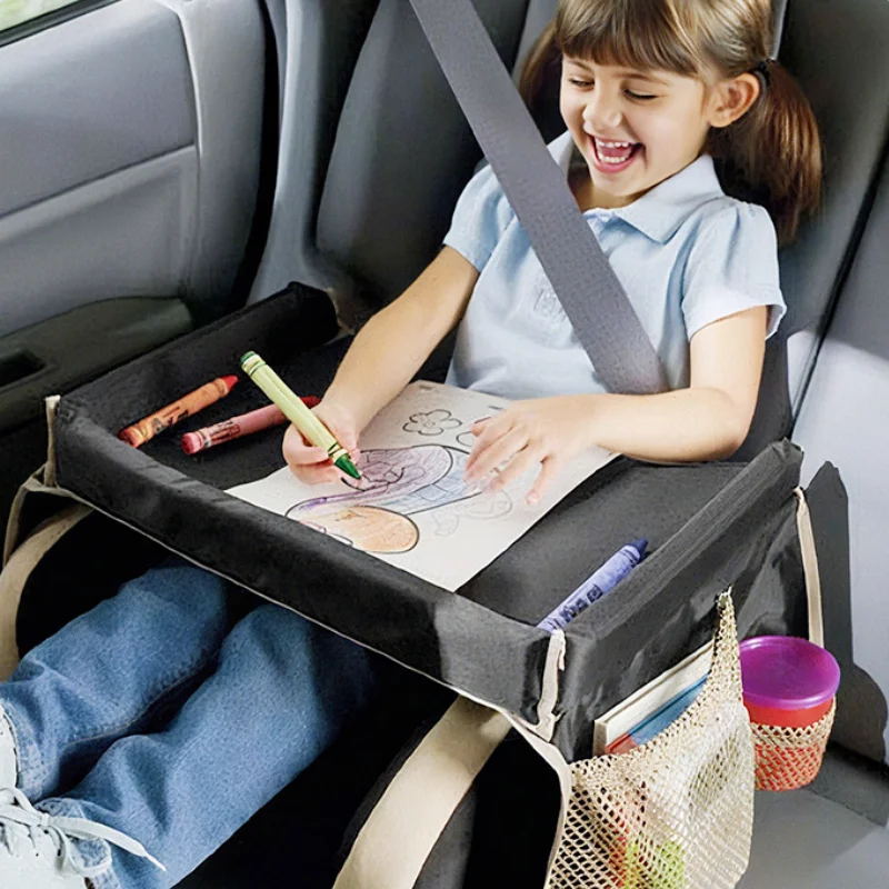 Car Baby Stroller Tray, Kids Travel Tray, Large Size Foldable, Fits Fruits Snacks Books Toys, Multi-Purpose view 3