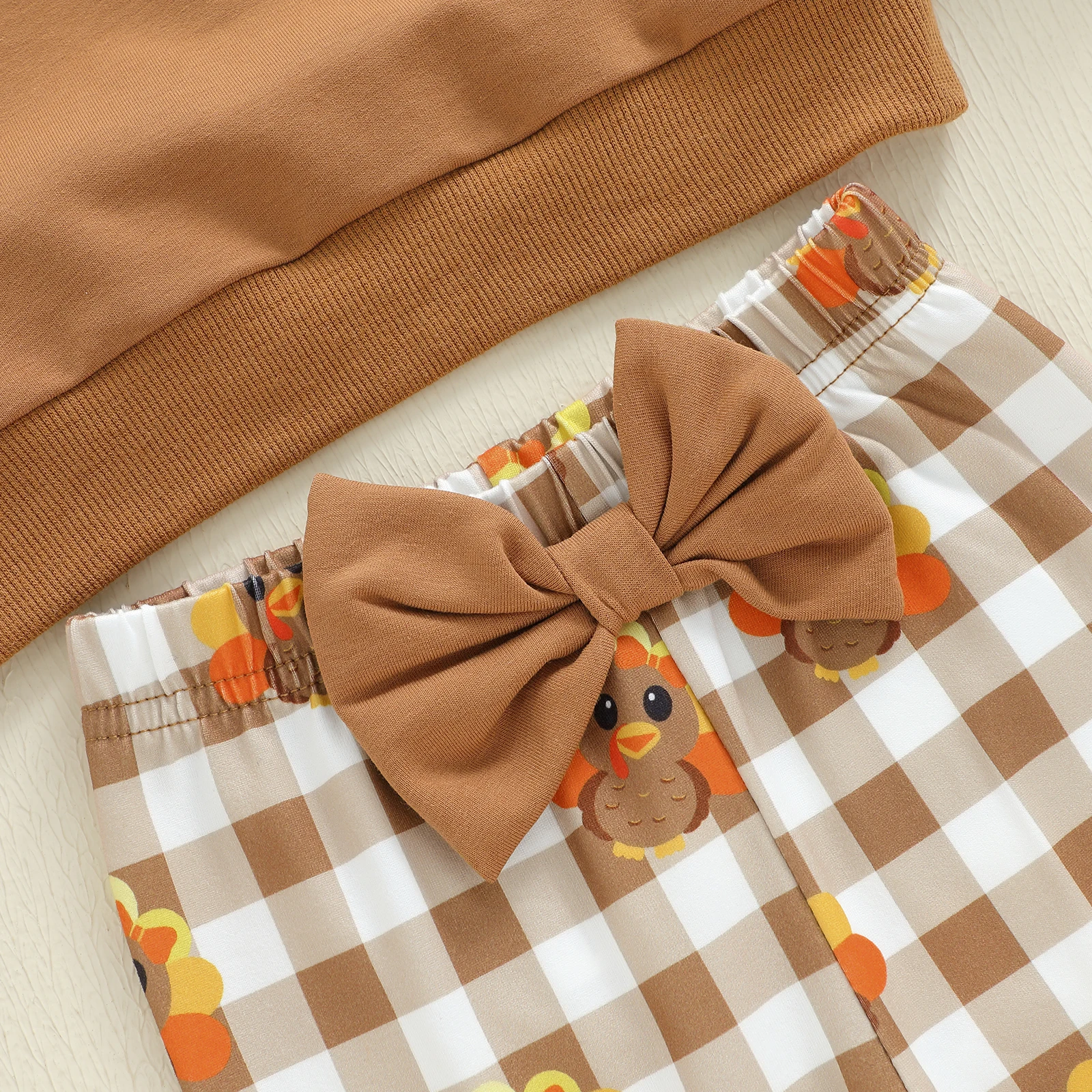 طقم ملابس للفتيات الصغيرات لعيد الشكر للأطفال بأكمام طويلة وسروال منقوش عليه حروف تركية مكون من قطعتين #5