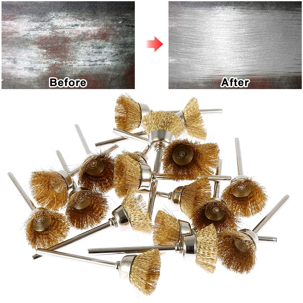 60PCS Draht Messing Rad Pinsel für Dremel Dreh Werkzeug Bohrer Metall Rost Entfernung Polieren Pinsel Entgraten T Form rad Pinsel