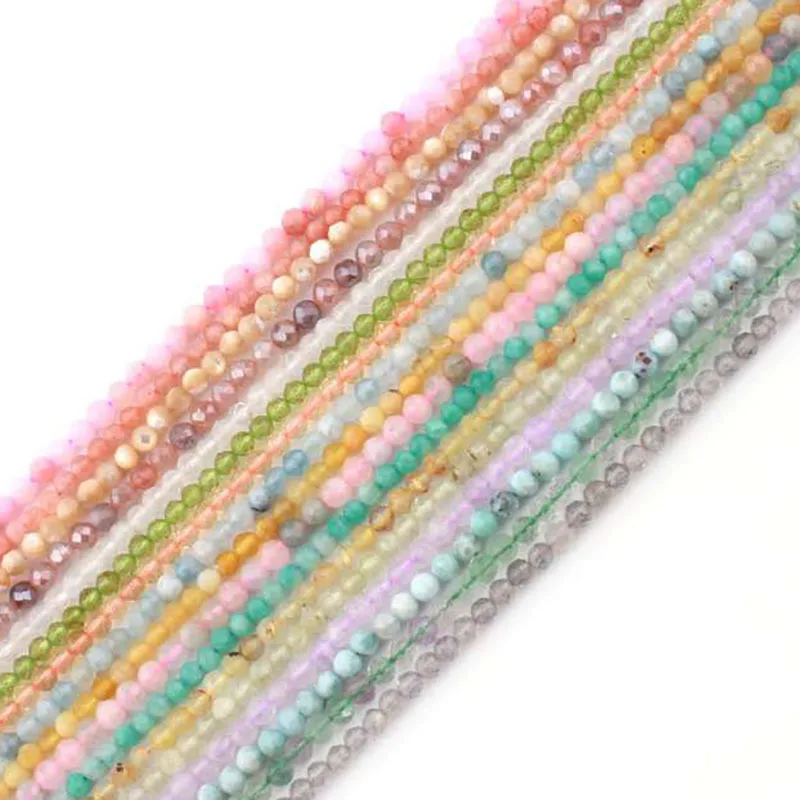 2/3/4mm Natural Garnet Spinel Larimar Lapis Faceted Round Stone Beads Spacer Strand 15\