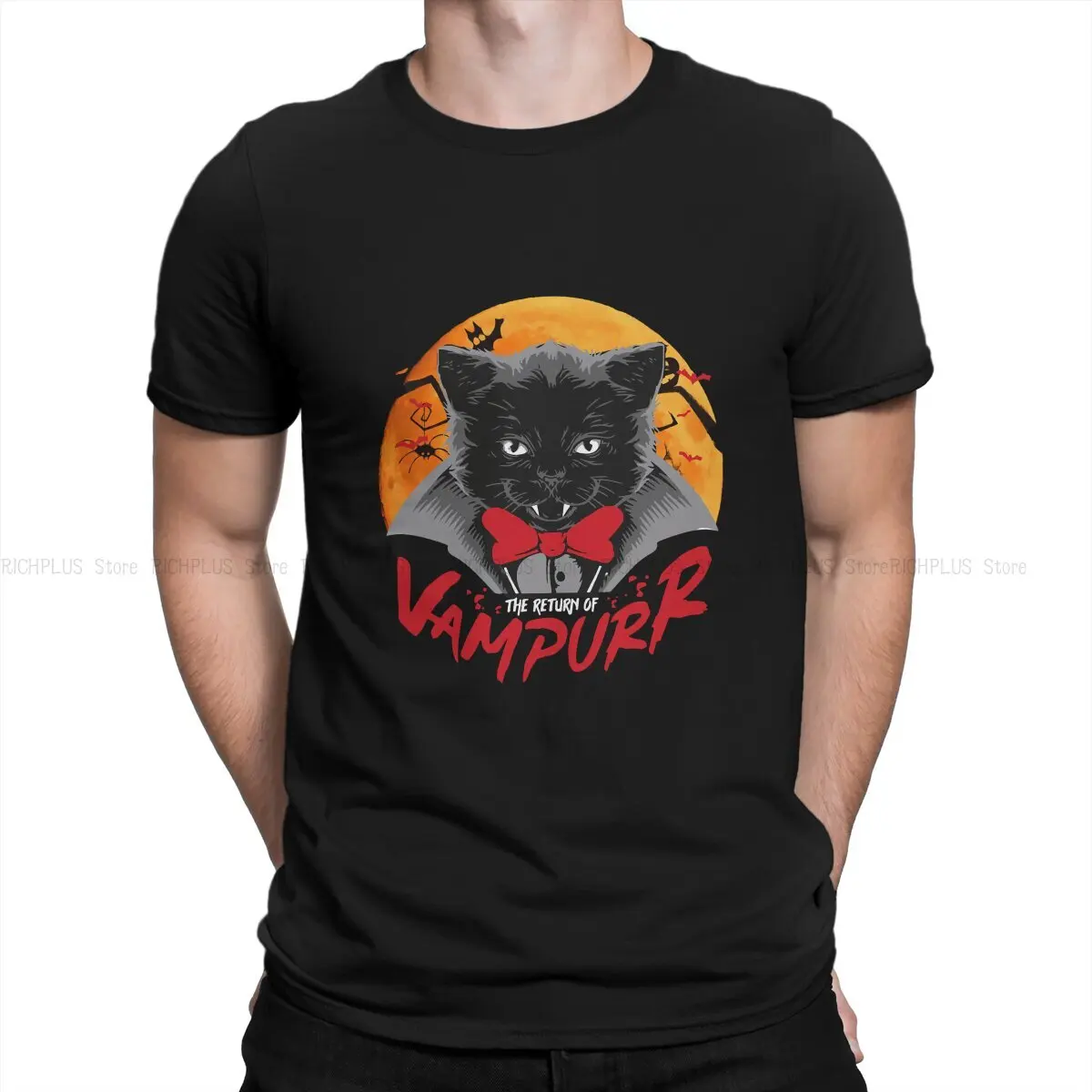 Black Cat TShirt For Men The Return of Vampurr Clothing Novelty Polyester T Shirt Homme