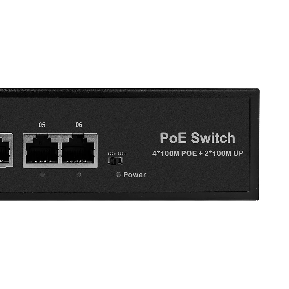 Interruptor inteligente POE de 48V, 6 puertos, 10/100Mbps, para cámara IP/AP inalámbrica/cámara CCTV, 1,2 Gbps, dúplex completo IEEE802.3 AF/AT