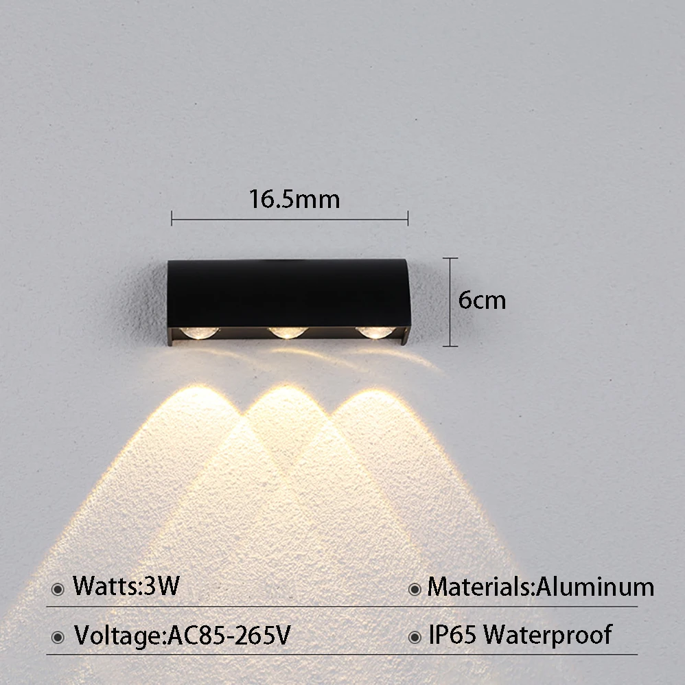 AC85-265V 3W Led Wandlamp Indoor & Outdoor Ip65 Waterdicht Modern Minimalisme Stijl Lampen Aluminium Veranda Tuinverlichting