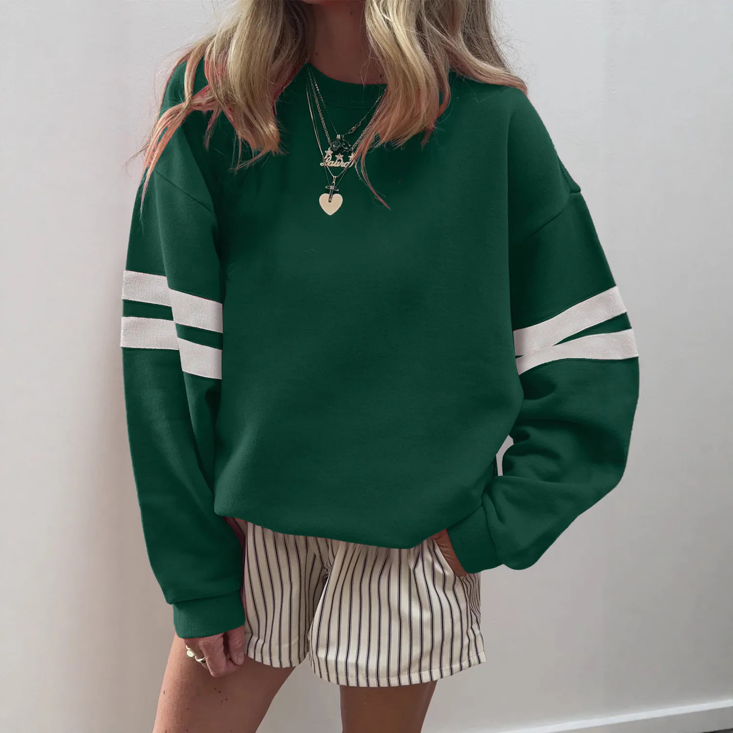 

Stripes Multicolor Woman Hoodies Casual Comfortable Clothing Loose Trendy Sweatshirt Autumn Crewneck Female Pullovers Tops