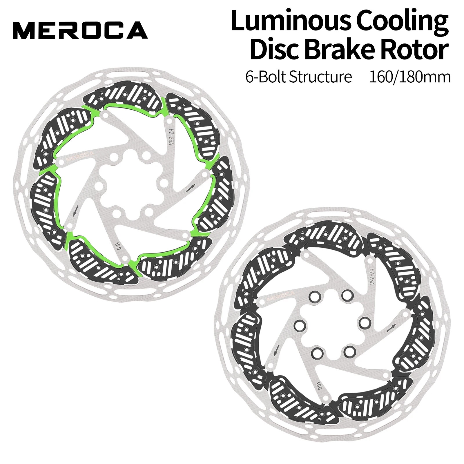 MEROCA 6-Loch Fahrrad-Bremsscheibe Normal Oder Leuchtend Edelstahl Hitzebeständig 160mm/180mm Scheibenbremsen-Rotoren Für MTB Rennrad