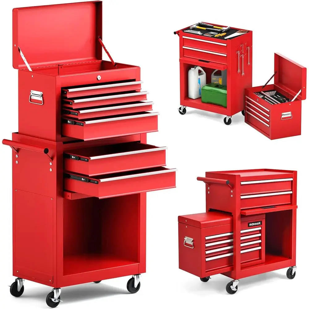 

Heavy-Duty Rolling Tool Chest with Lockable Storage and Sliding Tray - Red