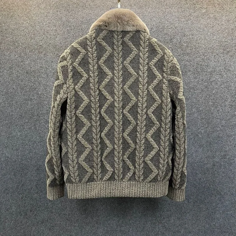 Luxury-sleek Versatile Sweater Turn-down Collar Jacket Men's Short-sleeved Slim-fit Casual All-purpose Warm Coat Autumn Winter