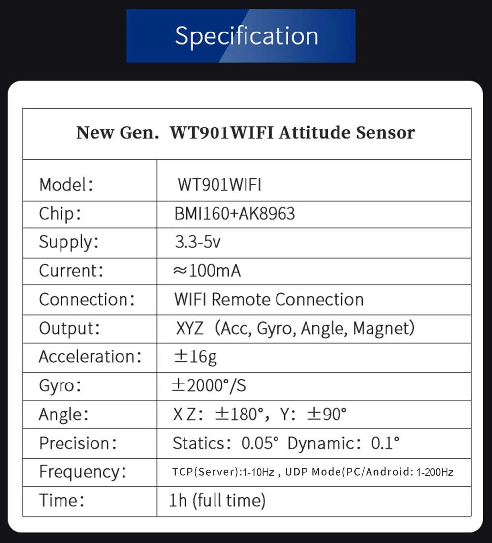 WitMotion WT901WiFi bezprzewodowy 9 osi WiFi czujnik kąt pochyłomierza + akcelerometr + Gyro + pole magnetyczne na PC/Android/serwer