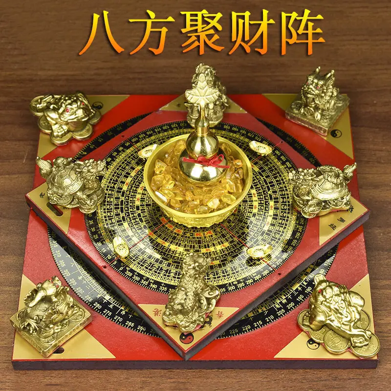 Copper wealth-attracting ornaments: golden toad, qilin, dragon, and turtle in a treasure basin, suitable for shop display or liv