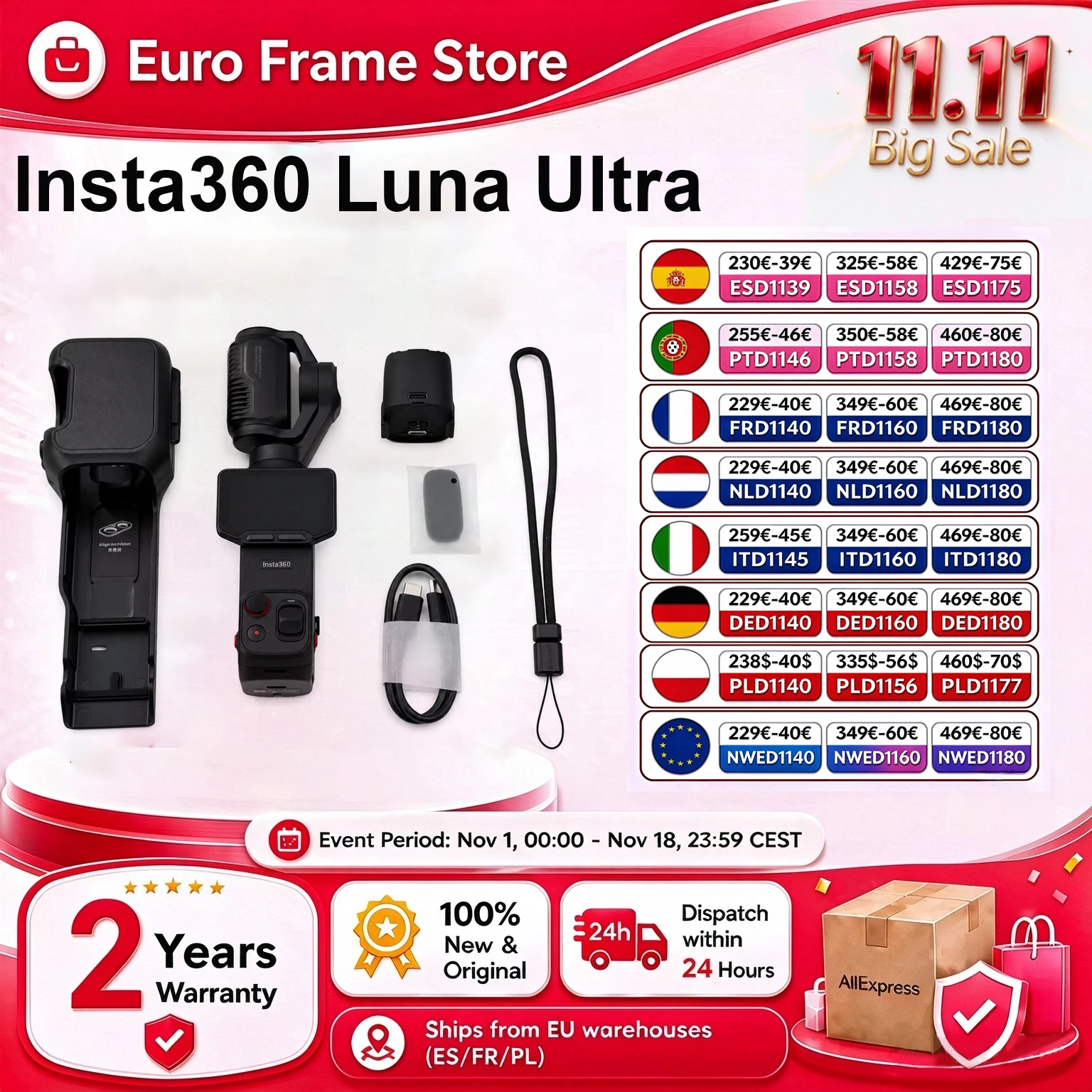 Caméra stabilisée Insta360 Luna Ultra 8K AI, double objectif Leica, capteur 1 pouce, zoom 6x sans perte, suivi avancé 5.0, stabilisation pour vlog Insta360 Luna
