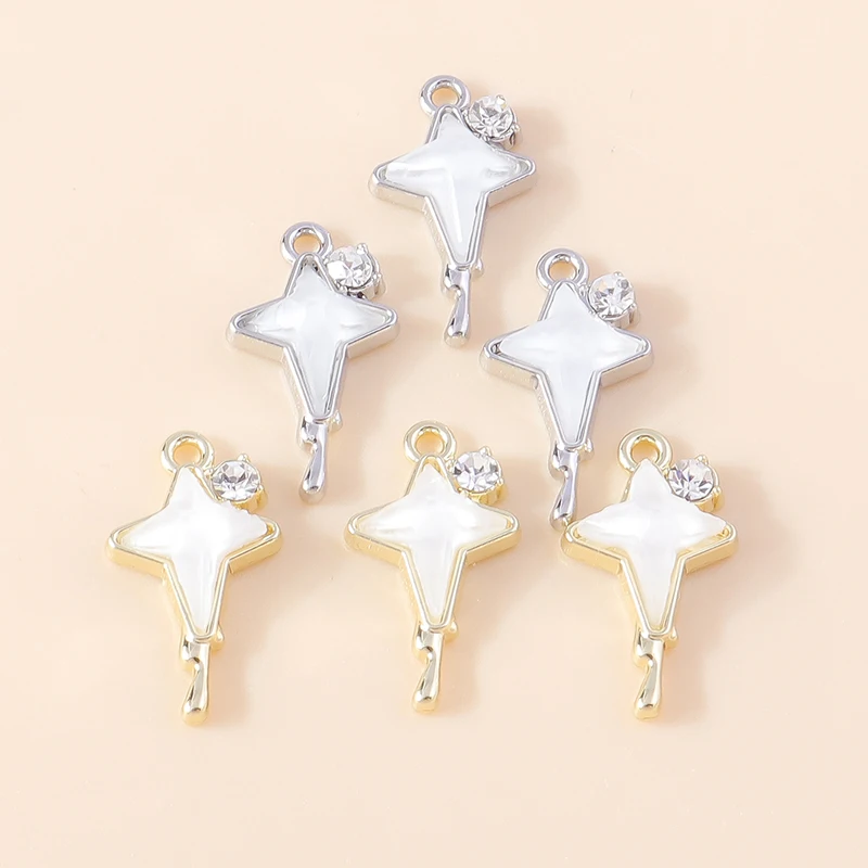 Leslie 4 Stück wunderschöne Gold-Silber-Farbe Kristall Polaris Charm für Schmuckherstellung Stern Mond Anhänger Halskette Armband Ohrring DIY – Detail 11