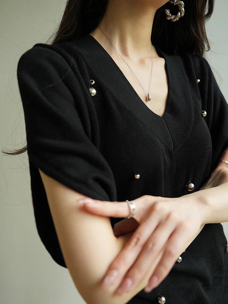 

Aconiconi Cloud Mist 00% Lyocell Heavy Embelliment Design Свободная утягивающая футболка с плечами Женская универсальная футболка для поездок на работу ...