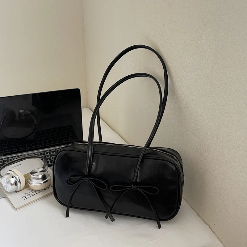 PU Solid Color Bow Zipper Satchels 2026 High Quality Temperament Bags Exquisite Designer Recommendations Fashion Shoulder Bags