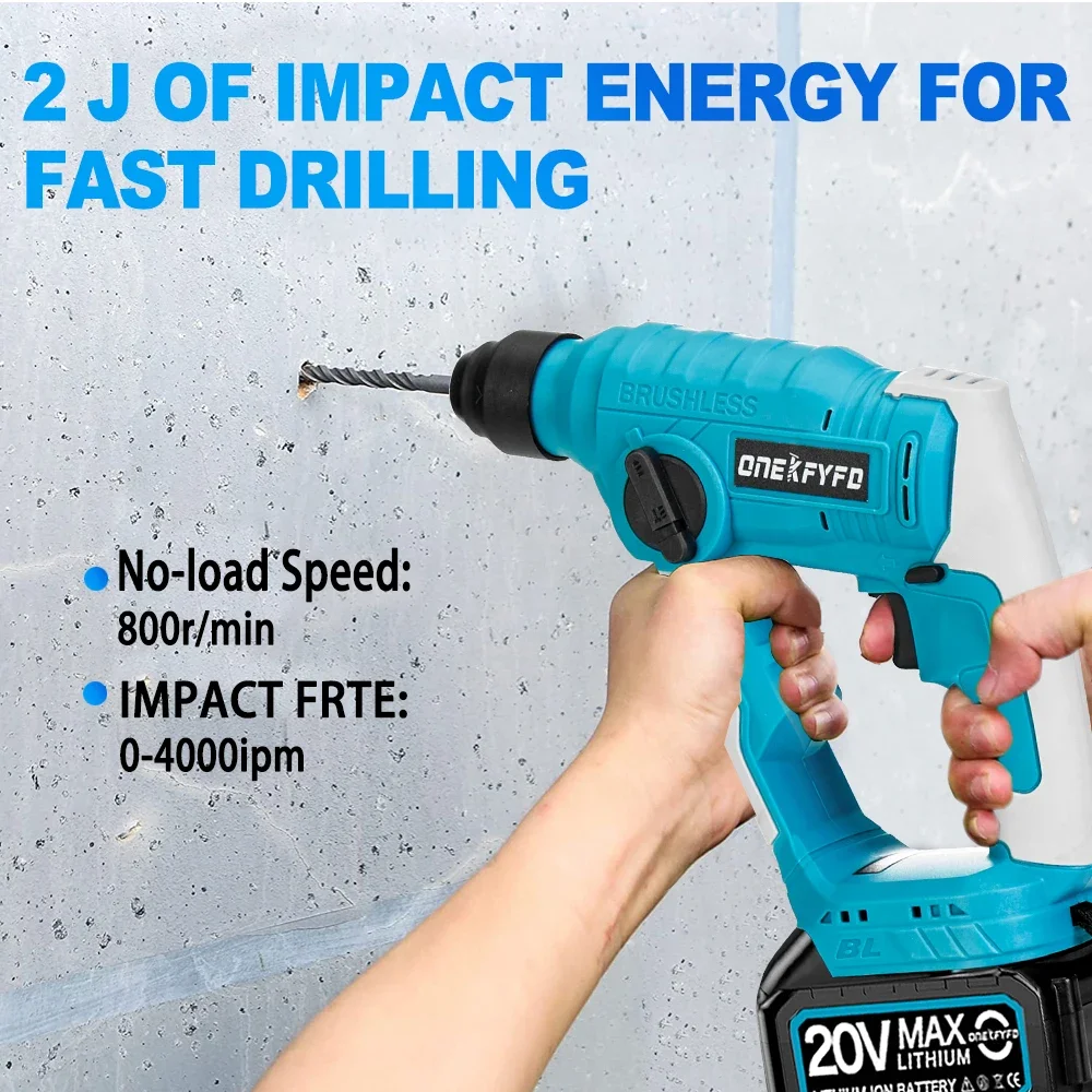 2 in 1 Brushless Electric Hammer Handheld Cordless Drilling Wall Loose Soil Impact Drill Power Tool for Makita 18V Battery