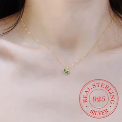 S925 Sterling Silver Emerald Love Heart Choker Necklace Pendant for Women 14K Gold Plated Necklaces Wedding Party Jewelry Gift