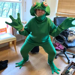 Men Women Green Frog Costume Halloween Christmas Adult Fancy Dress Hooded Party Club Cosplay Outfit Animal Novelty Jumpsuits
