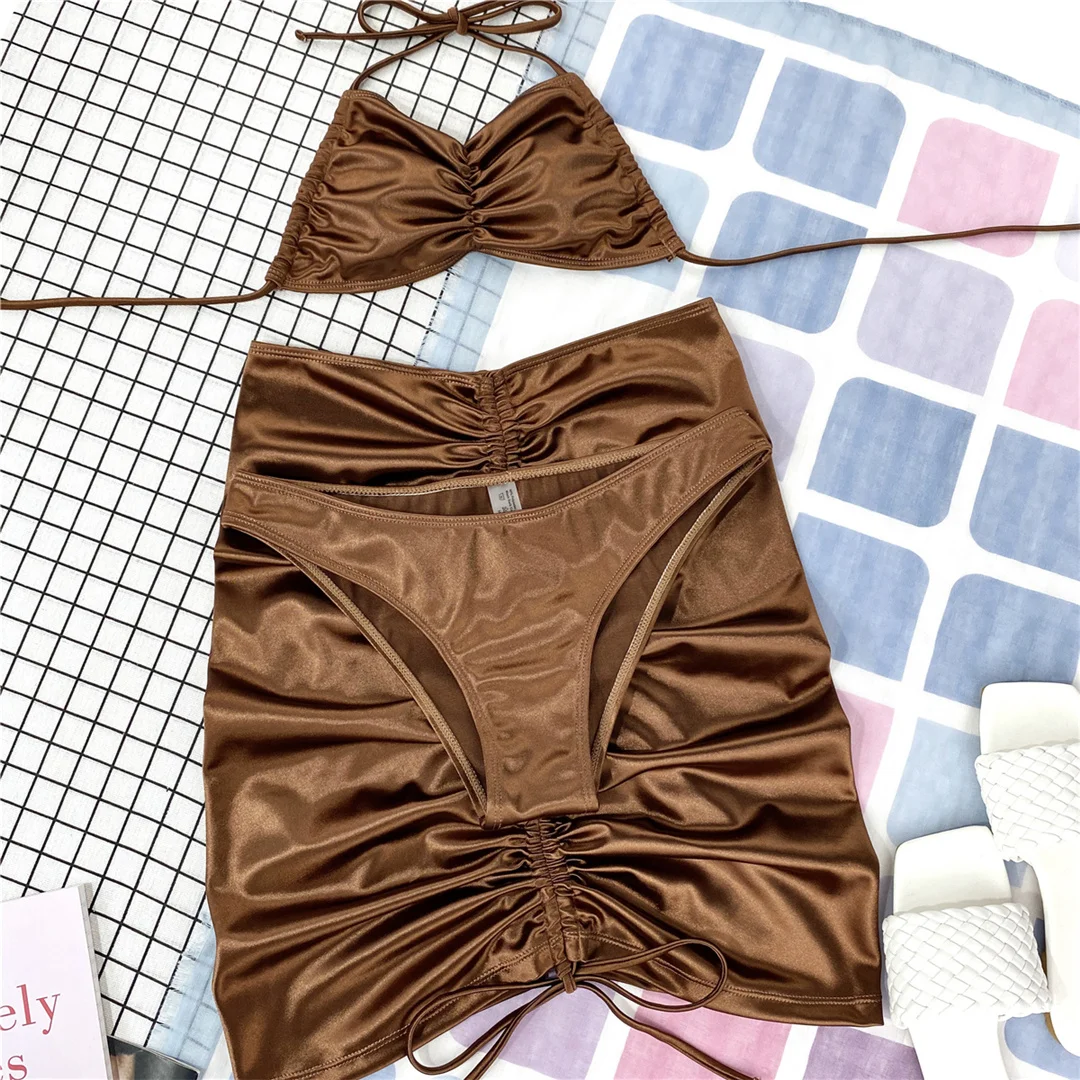 Neuer Neckholder-Bikini mit Rock, Damen-Badeanzug, dreiteiliges Bikini-Set, Badebekleidung, Badeanzug für Damen, V3360 – Detail 21