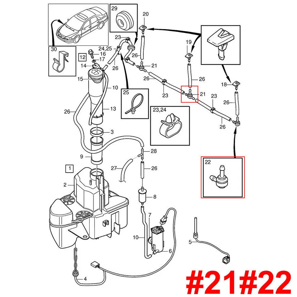 Windscreen Washer Valve Set for Volvo For C30 C70 S40 S60 S80 V50 V70 XC60 Pack of 2 Part Numbers 9178897 & 31391513