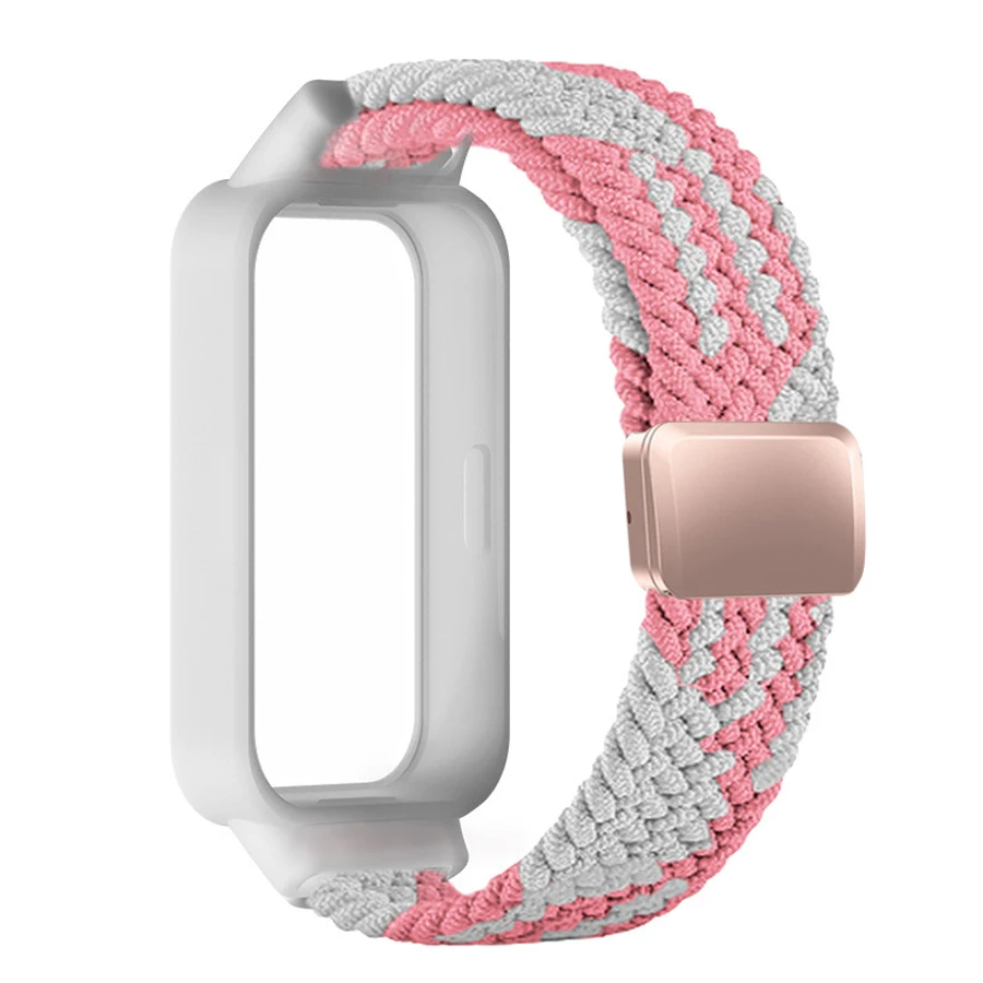 Magnetische gespsluiting hoesje + gevlochten nylon band voor Xiaomi Mi Band 9 Active riem sportarmband Correa + hoesje voor Redmi Band 3 band