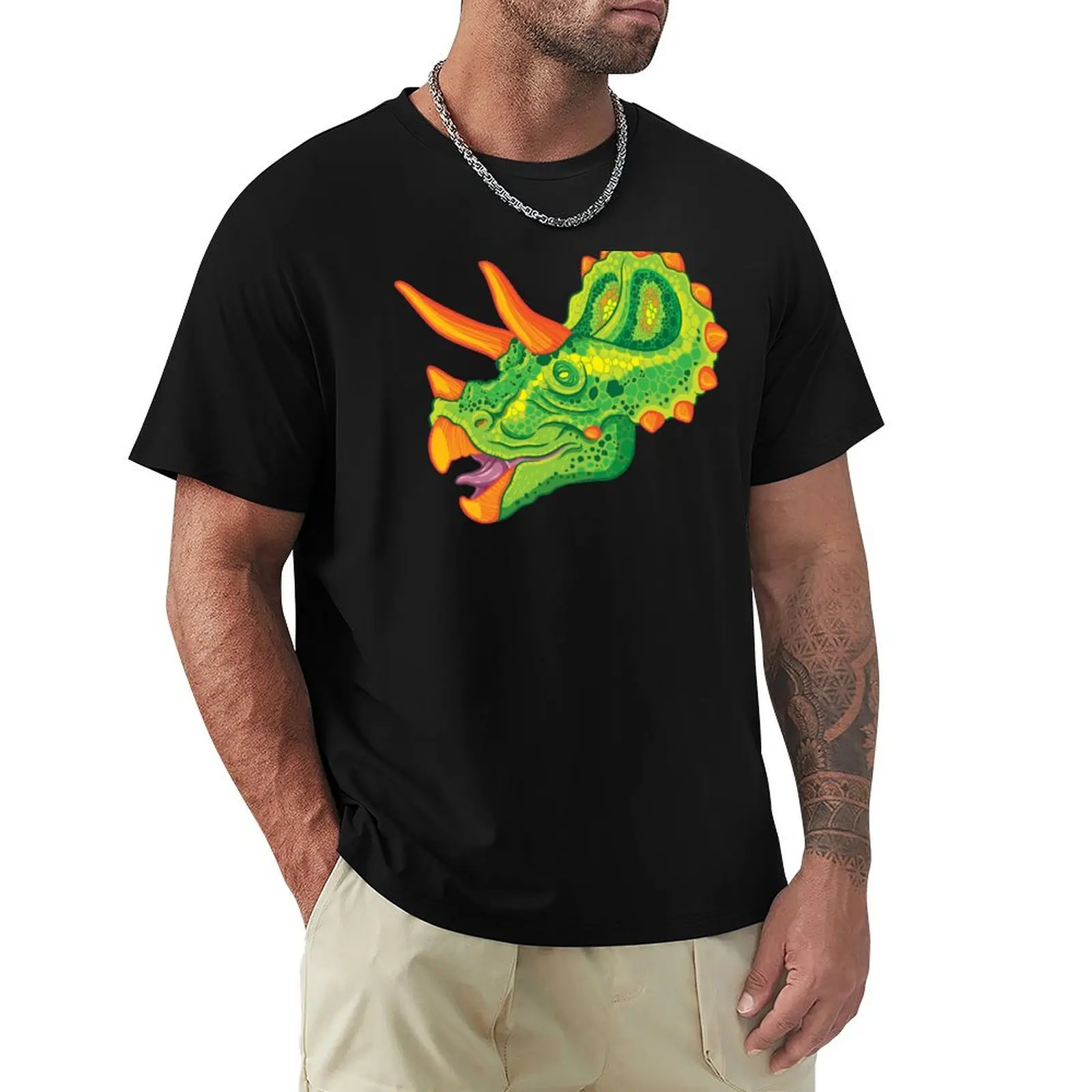 

Triceratops (lime) T-Shirt Work Wear Simple Tee Shirt