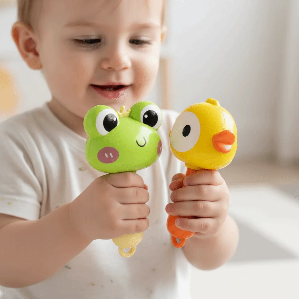 Home Decor Plastic Children Frog Sand Hammer Interactive Soft Instrument Sand Hammer Appease Potable Duck Sand Hammer Gift