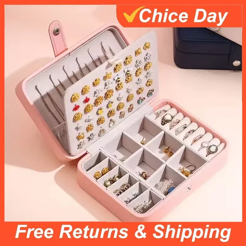 

Jewelry Box Portable Storage Organizer Earring Rings Holder Pu Leather Fashion Large Capacity Women Jewelry Display Travel Case