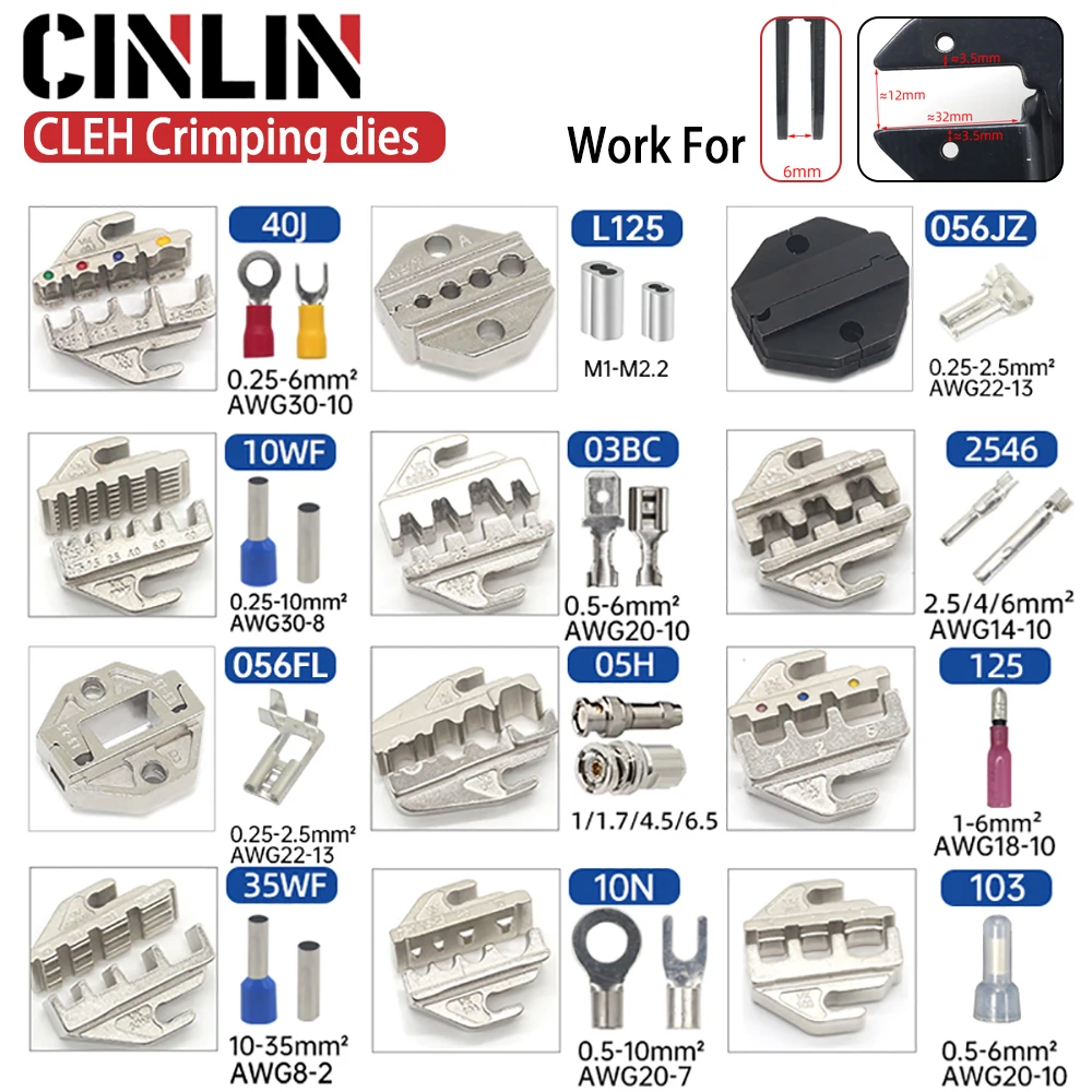 Crimping Pliers Die for 230mm Pliers – Jaw Crimper Die Machine 03BC 07FL 40J 125 056FL 10WF 35WF 10A 495S