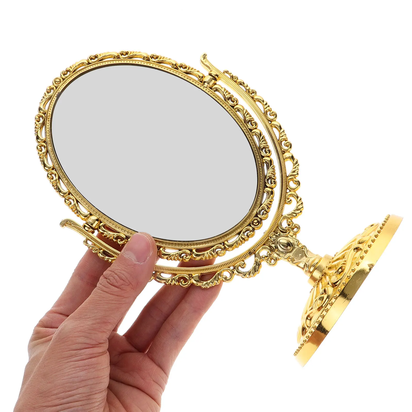 

Vintage European Style Desktop Makeup Mirror Oval Shape Double Side Rotating Mirror for Vanity Table Bedroom Decor