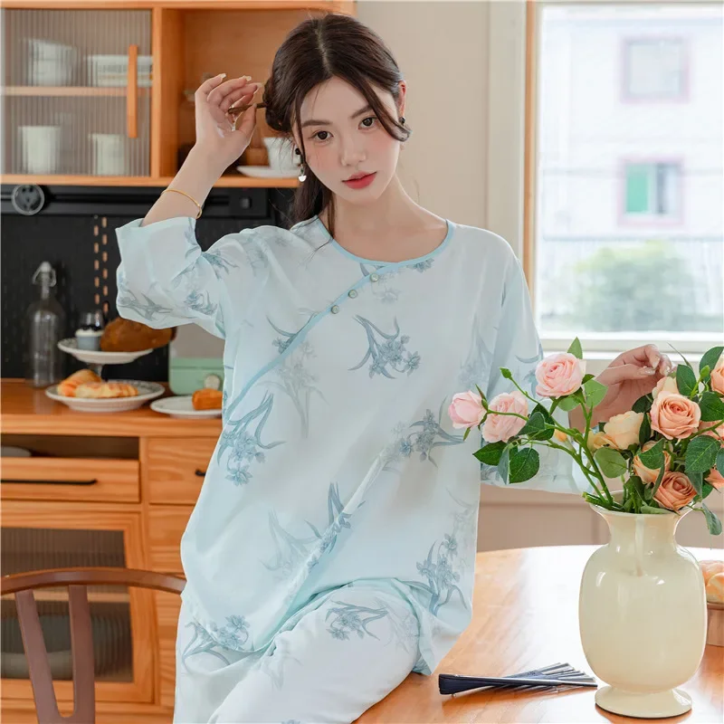 Pigiama primavera set di abbigliamento donna nuova casa sottile sciolto accogliente conveniente morbido elegante di alta qualità Casual fresco traspirante maturo