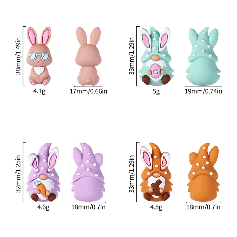 60Pcs New 3D Focal Silicone Beads Easter Bunny Chew Toys for Jewelry Making DIY Pen KeyChain Bracelet Necklace Pen Accessories