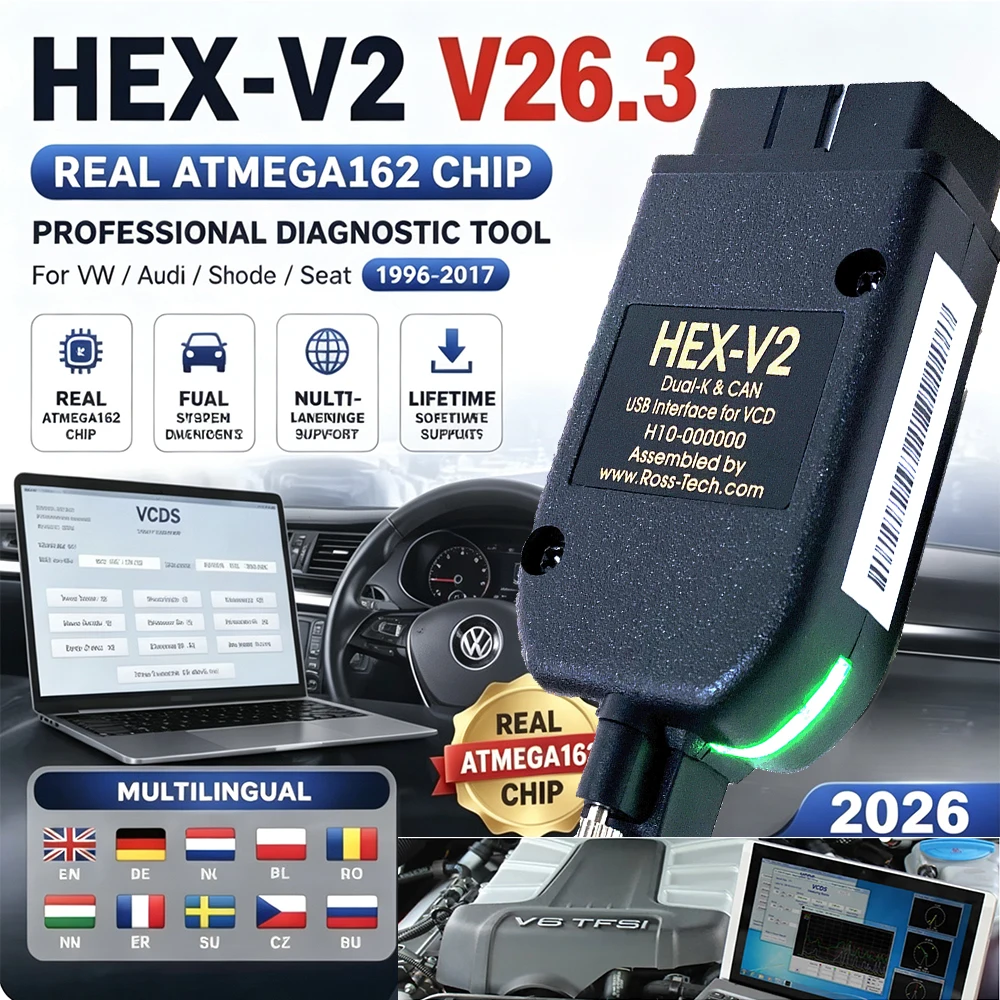 Interface VAG HEX V2 V26.3.0 Mais Recente 2026 para VAGCOM VAG CDM VW-AUDI - Hardware Profissional para Leitura de Códigos e Atualização AUTO COM VCOS TDOL